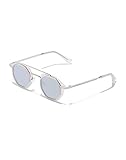 Gafas de Sol Loira, Unisex, diseño redondeado oversize con ligero ojo de gato con montura transparente color "hielo" y lente gris azulada cromada con efecto espejo
