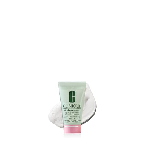 Clinique 3-Step All About Clean Liquid Facial Cleanser Soap | Face Wash For Oily Skin| Types 3 + 4, Mini Travel Size, 1 Fl Oz