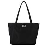 VCDIW Nylon Tote Bag for Women Waterproof Shoulder Handbag with Zipper (Black)