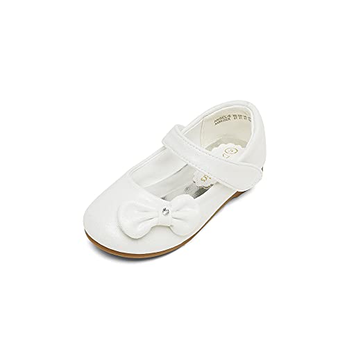 Dream Pairs Angel-5 Adorable Mary Jane Side Bow Velcro Strap Ballerina Flat (Toddler/ Little Girl) New,White,5 M Us Toddler #TOP24