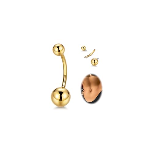LOAYHOAY 14G G23 Pure Titanium Belly Button Rings for Women Internally Threaded Curved Belly Rings Barbell Navel Rings Hypoallergenic Belly Piercing Jewelry 6-16mm Gold 14mm