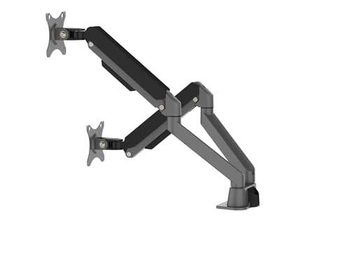 Soporte de monitor doble articulado con rotación completa y elevación ergonómica de aluminio
