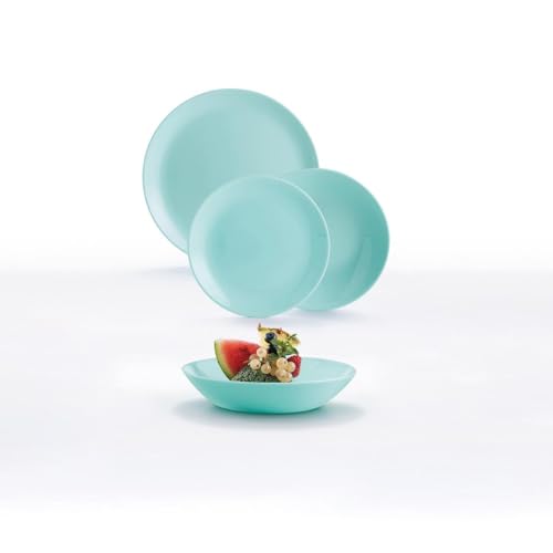Luminarc Diwali Opal-Geschirrset, Türkis, 18-teilig, für 6 Personen, Opal, mikrowellengeeignet, kühlschrankgeeignet, stapelbar