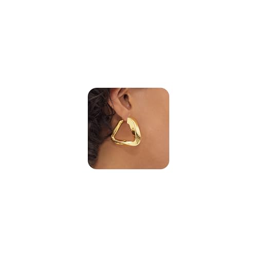Thick Gold Hoop Earrings for Women,18K Gold Plated Sterling Silver Chunky Hoop Earrings Fashion Geometry Square Earrings Gold Jewelr