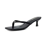 CUSHIONAIRE Miami Thong Dressy Kitten Heel Sandals for Women 2025, Wide Widths Available EBONY 8.5