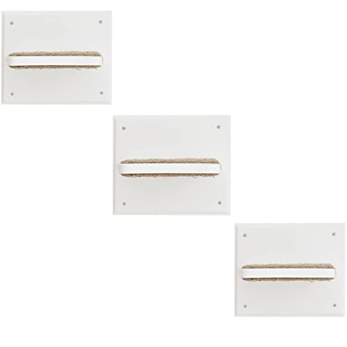 Novecrafto Wandmontierte Katzentreppe Set mit 3 weißen quadratischen Pfostenstufen mit Sisalseil, Massivholz Katzenwandmöbel, langlebige Holztreppe Katzenregale mit Zugseilen, Holz-Katzenwandregale Cover