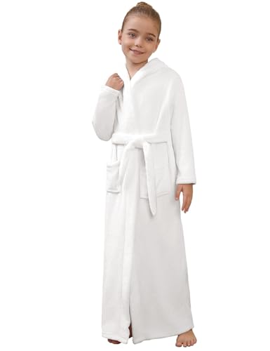 Image of Jxstar Girls Bathrobes Kids Long Hooded Robes Plush Full Length Coral Fleece Pajamas Sleepwear