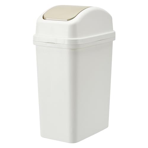 13 Gallon Trash Can, 2024 New Plastic Swing Top Kitchen Garbage Trash Bin, Trash Can for Kitchen, 5 Color (White)