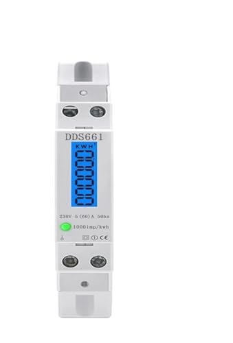 Single Phase Backlight Wattmeter Power LCD Digital Display Consumption Meter KWh 5(60) A 230VAC 50Hz Watt Din Rail Energy Meter(DDS661-110V)