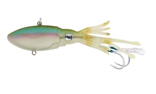 Nomad Design Squidtrex Patented Vibrating Fishing Lure- Scent Added TPE Soft Plastic Lure for Saltwater w/Strong BKK Assist Hooks, Fishing Bait that Catches Many Species, 110mm, 1 3/4oz- Aqua Ghost