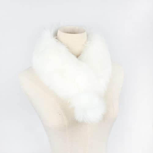 Women Winter Soft Warm Faux Fox Fur Neck Scarf Fake Collar Pom-pom3
