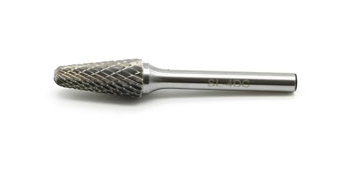 TEMO SL-4 Double Cut Carbide Rotary Burr File, 1/2 Inch Head 14 Degree Cone, 1/4 Inch Diameter 2 Inch Long Shank