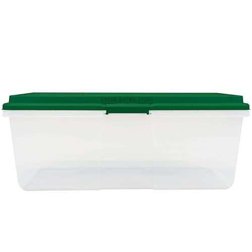 Image of Christmas 113 Quart Storage Bins with Lids, Clear Plastic Latched Storage Container with Red Hi-Rise Lid (Set of 4) (Green)