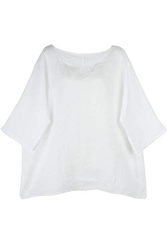 Shirt Oberteil Halbarm Edel Damen Leinen Weiß Made in Italy 38 40 42