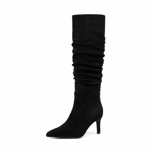Image of Knee High Boots Women Pointed Toe Stiletto Heel Tall Boots | Side Zipper,3 In Stiletto Heel,Fall Spring Winter Fashion Dress Tall Boots,Evening Bridal office Long Boots