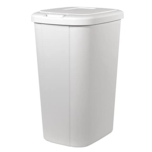 YUEHAPPY 13.3-Gallon Trash Can, Touch Lid Trash Can, Black with Decorative Texture (White)