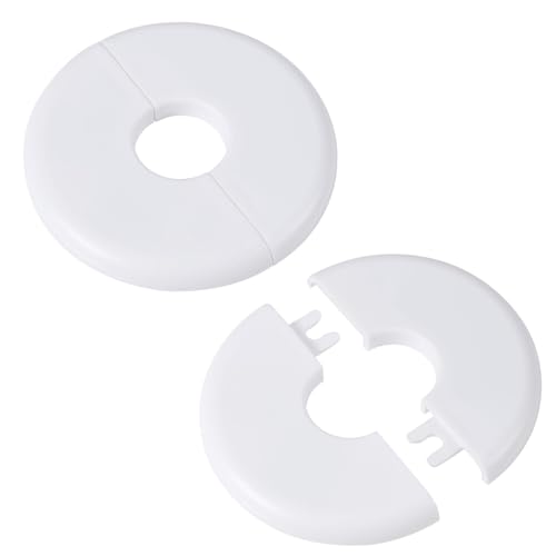 2pcs Wall Split Flange Self-Adhesive Escutcheon Plate for Buckle 17mm Water Pipes ABS Round Hole Plumbing Floor Ceiling Cover Plates for Faucet Kitchen Toilet Decorative (White)
