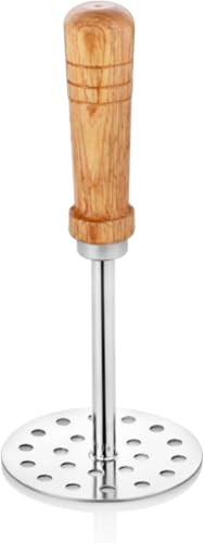 Basicali EMBASSY Stainless Steel Vegetable/Potato/Pav Bhaji Masher with Wooden Handle Size 3 8.5cm