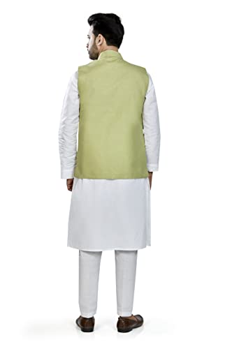 Image of BE ACTIVE 100% Cotton Solid Pattern Trendy Comfortable Stylish Full Sleeve Kurta Pajama Set with Jacket Nehru Style Koti for Men's ||