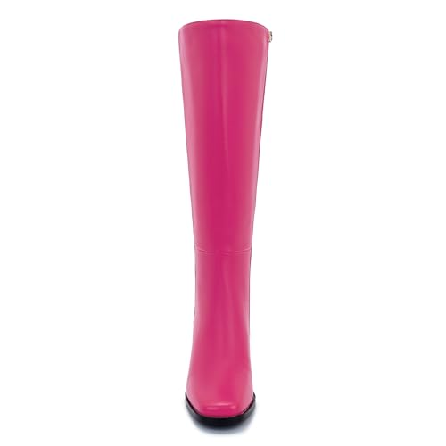 Image of Knee High Boots for Women - Wide Calf Boots with Zipper, Square Toe Tall Leather Boots, Chunky Heel Fashion Long Boots