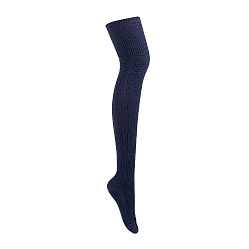 Dazzerake Calcetines Hasta la Rodilla para Mujer Calcetines de Punto de Color Sólido Calcetines Largos Hasta el Muslo para Otoño Primavera Medias Altas (Azul Marino, Talla Única) Cover