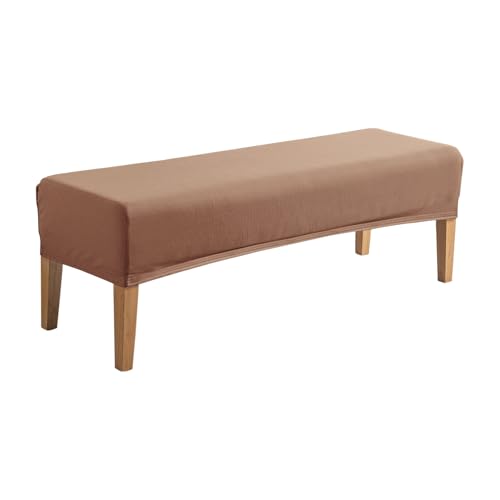 Image of HOKIPO 'SereneSolids' 140 GSM Elastic Stretchable Dining Bench Cover, Dark Camel (AR-6245-DCML)