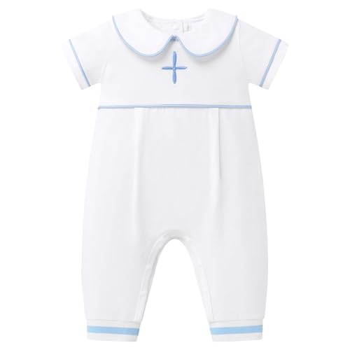 FYMNSI Newborn Baby Boys Baptism Outfits White Short Sleeve Romper Jumpsuit for Christening 1st Birthday Cake Smash Clothes