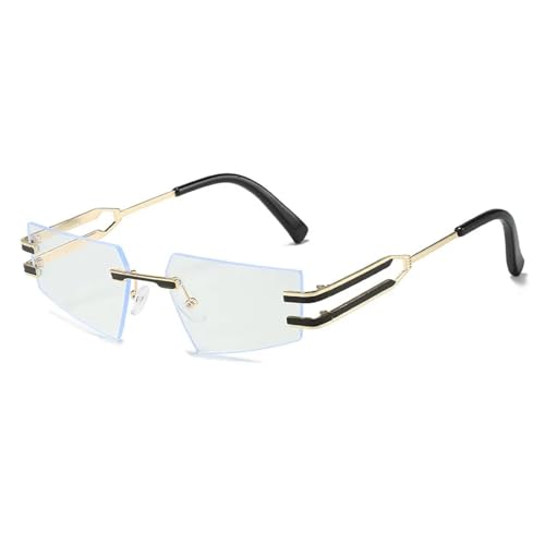 Lunettes de soleil rétro sans monture anti-fatigue oculaire UV400 en métal léger doré