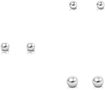 Set of 3 Sterling Silver Stud Earrings for Women, Mens Studs Ball Earring, Small Silver Studs Earrings for Women - Image 3