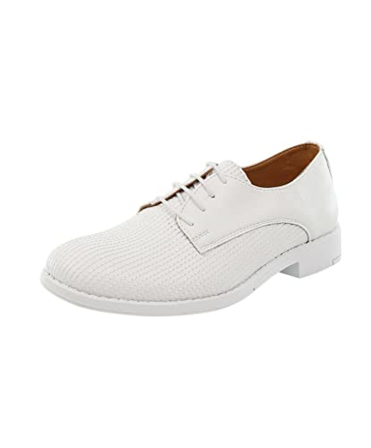 SIRRI Zapatos festivos de cuero sintético para niños con cordones, Blanco, 39 EU