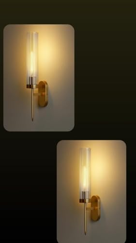 Image of Golden Mini Torchiere Wall Sconce with Fluted Cylindrical Glass for Decorative Living Rooms Wall Ceiling Lamp (02)