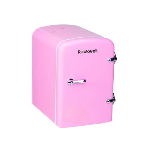 ROCKWELL 4L Retro Mini Fridge and Warmer, AC/DC Portable Thermoelectric Cooler/Warmer for Skincare, Cosmetics, Snacks & Medicine - Pink
