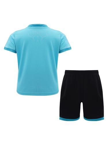 Kids Sport Shorts Sets Boys Football Sports Uniform Soccer Jersey T-shirt With Shorts Set Training Suits Sky Blue 9-10 Years2