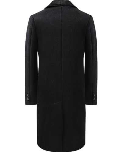 Mens Black Overcoat Wool & Cashmere Covert Warm Winter Mod Coat Velvet Collar & Red Satin Lining3