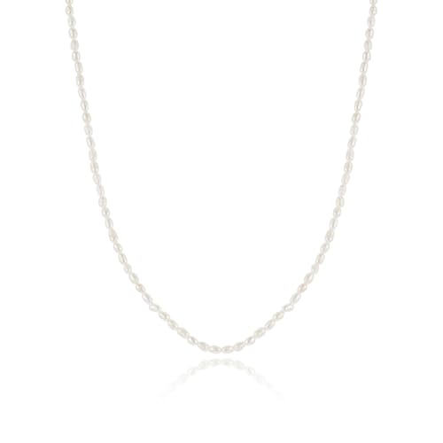 JaruJaru Micro Seed Pearl Strand Necklace 2-2.5mm Tiny Freshwater Pearls Poppy Seed-Sized Delicate Layering Jewelry