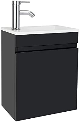 AHB 16" Bathroom Vanity W/Sink Combo for Small Space, Wall Mounted Bathroom Cabinet Set with Chrome Faucet Pop Up Drain U Shape Drain(Black)…