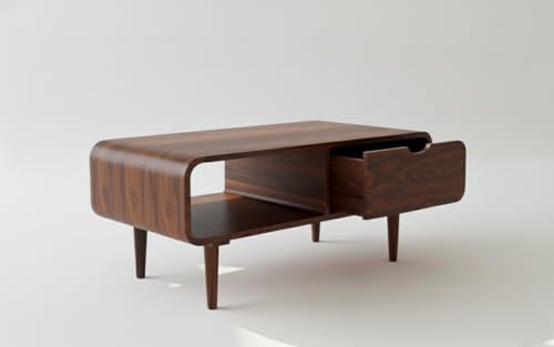 Image of Sheeshsam Wooden Center Coffee Table with Drawer & Shelf - Solid Wooden Coffee Table for Living Room - Tea Table Teapoy Center Piece for Home Sofa Center Table for Living Room (Walnut, Scott)