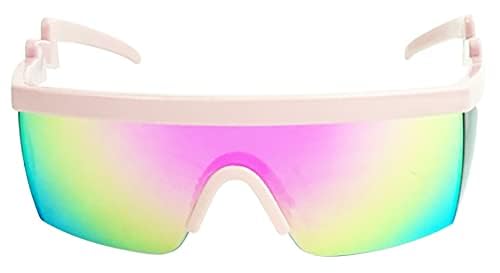 Image of ShadyVEU Semi Rimless Neon Rainbow Sunglasses Mirrored Lens UV Protection 80s Retro Rave Shades Crooked ZigZag Bolt Arm