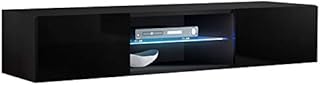 muebles bonitos Lettiemobili –Mobile TV sospeso Design Tibi Nero con luci LED - Larghezza: 160cm x Altezza: 30cm x profondità: 40 cm, Ante a ribalta Orizzontale Lucide Porta TV