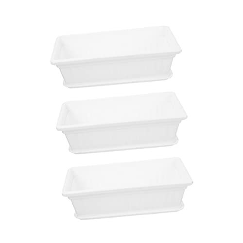 Kisangel 3pcs White Plastic Vegetable Planters with Trays for Balcony Gardening, Large Rectangular Indoor Window Boxes 43x19x15cm, Thick Sturdy Pots for Indoor and Outdoor Use