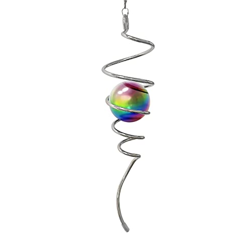 Aoedelyart Multi Color Gazing Ball Spiral Decorative Wind Spinner Sun Catcher 11Inch Tail And 2 Inch Stainless Steel Orb. Indoor Outdoor Garden Decoration -13 Inch Height(Multi Color) #TOP7