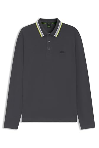 BOSS Hombres Plisy Polo de Manga Larga de piqué de Algodón, Gris Oscuro029, XXL