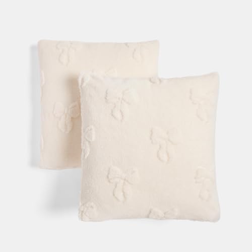 Image of OHS 2 Pack Tufted Bow Cushion Covers 45x45cm Sofa Bed, Ivory - 45 x 45cm