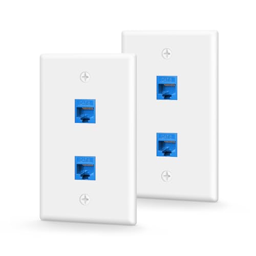 VCE UL Listed Ethernet Wall Plate 2-Port CAT6 Wall Plate and Jack RJ45 Keystone Inline Coupler with Keystone Ethernet Outlet Blue 2-Pack