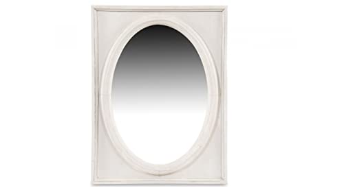 Miroir Ancien Oval Vertical Bois Cerusé Blanc 55.5x3.5x72.5cm - Décoration d'Autrefois