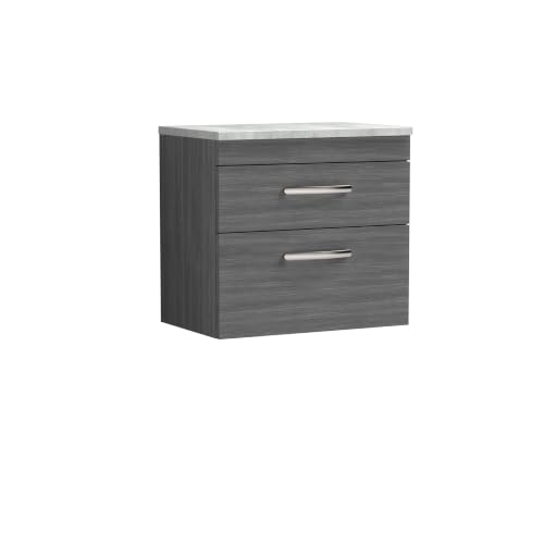 Image of Balterley Millwich Contemporary 2 Drawer Wall Hung Vanity Unit with Laminate Bellato Grey Worktop, Anthracite Woodgrain, 600mm