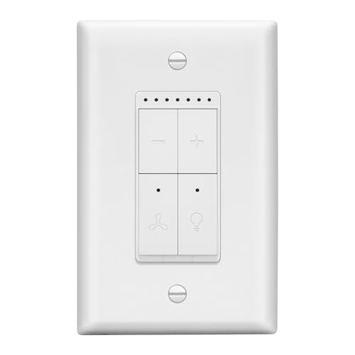 LIDER Smart Fan Switch, 2.4GHz Wi-Fi Combination Dimmer Switch with 4-Speed Fan Control, Single Pole, Neutral Wire Required, 120V, 300W Incandescent, 150W CFL/LED, UL Listed, White