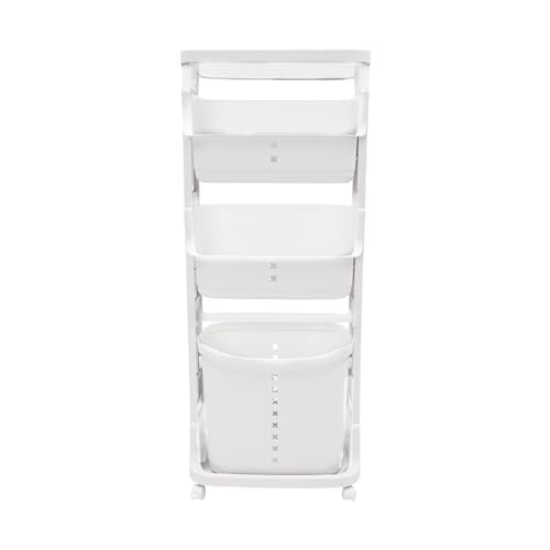 Rolling Laundry Hamper 4 Section Laundry Sorter Cart Vertical Laundry Basket Quad Laundry Sorter for Towels, Blankets & Bathroom Organization White
