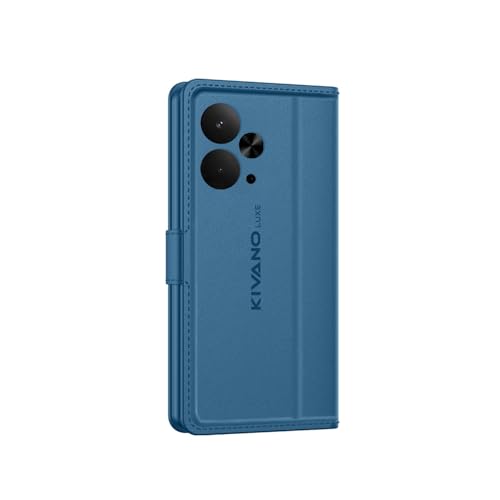 Image of KIVANO LUXE Compatible for Realme 14T 5G Luxury Handmade Leather Magnetic Flip Folio Case | Card Holder & Kickstand | Slim Protective Cover | Unisex - Blue