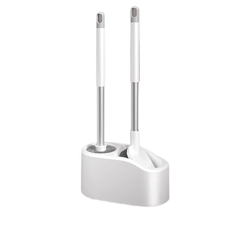 Wall Mounted Toilet Bowl Holder Set with Long Handle, Deep Cleaning Plastic Brush and Base, Space Saving Design, Two Brushes for Efficient Cleaning